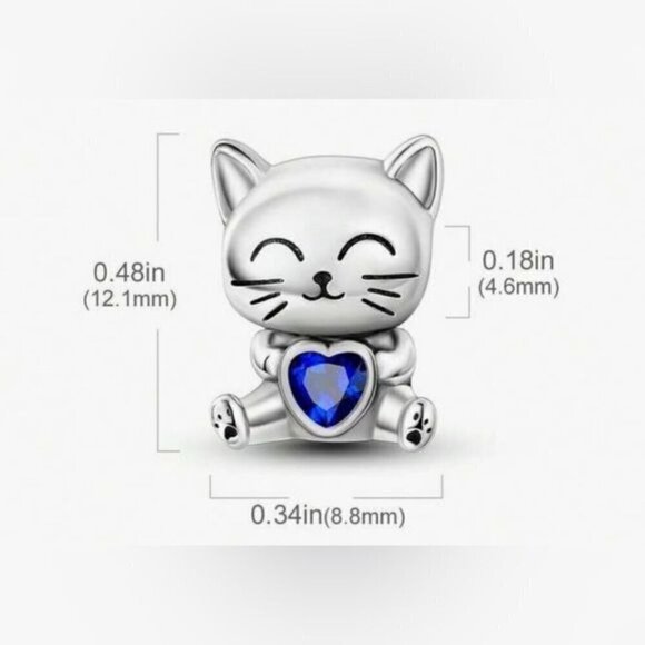 Cute 925 Sterling Silver Cat Hug Heart Charm - Picture 5 of 5
